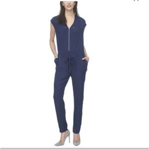 Spense Navy Jumpsuit with Mesh Detail Size‎ L